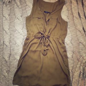 Green tie dress, above knees